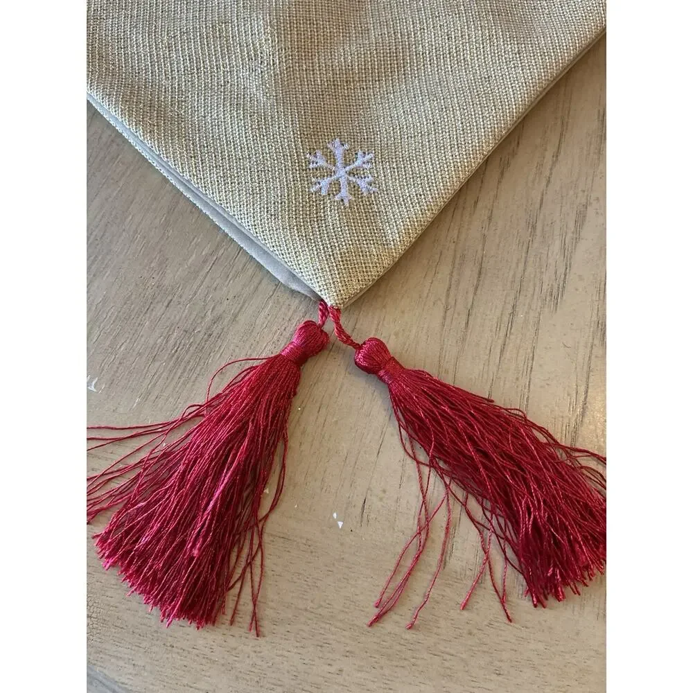 Christmas Table Runner Gold Sparkle Ribbon Embroidered Tree Tassels XMAS 72 X 13